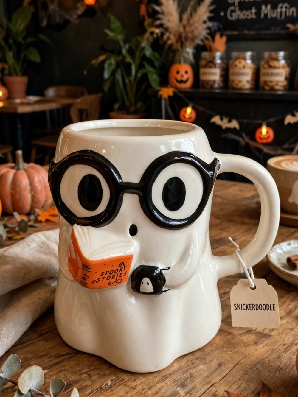 Spooky story reader ghost mug